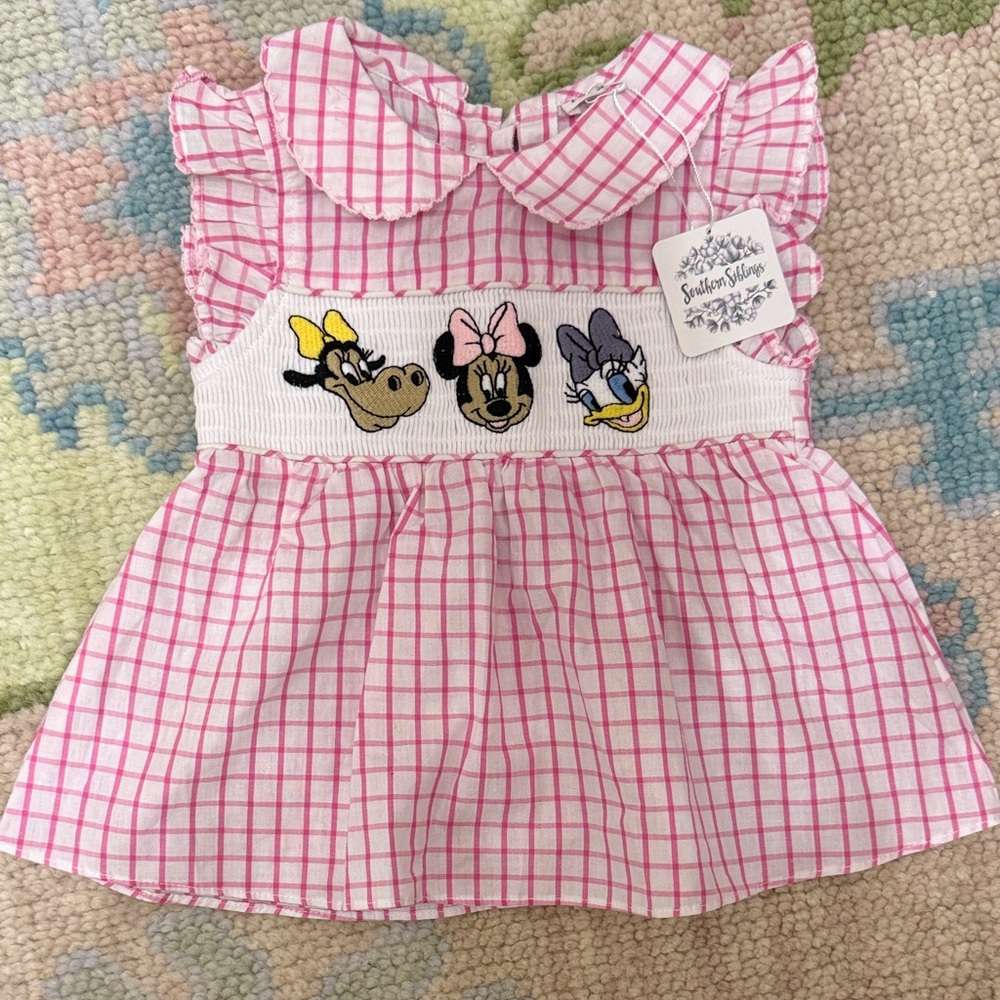 Pink Checkered Dress with Disney Characters